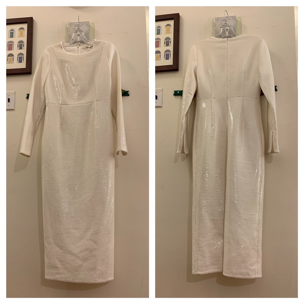DVF Sequin Long Sleeve Fitted White Dress - Picture 5 of 8